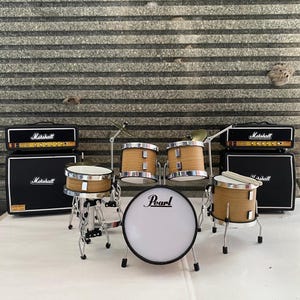 Miniatuurdrum Miniset Natural Metal Rock + 2 versterkerset Muziekinstrumentdisplay en geschenkschaal 1/12