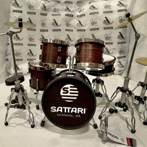 Miniature Drum Kit Mini Brown Rock Band Instrument Musical Display 1/12 Gift