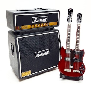 Miniature Sound Amplifier Mini and Guitar Double neck Mini Figure Instrument Music Display 1/12