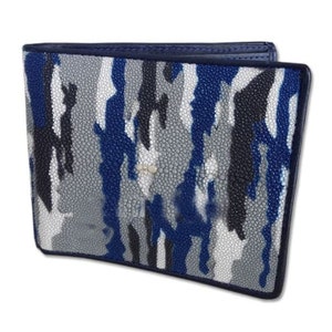 Hombres Stingray cuero marino motivo azul gris negro Bifold Premium Monedero