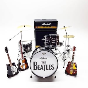 Miniature Drum Mini Set Super Star Rock 3 Guitars Set Amplifier 2 Stage Musical Instrument Display 1/6 Gift