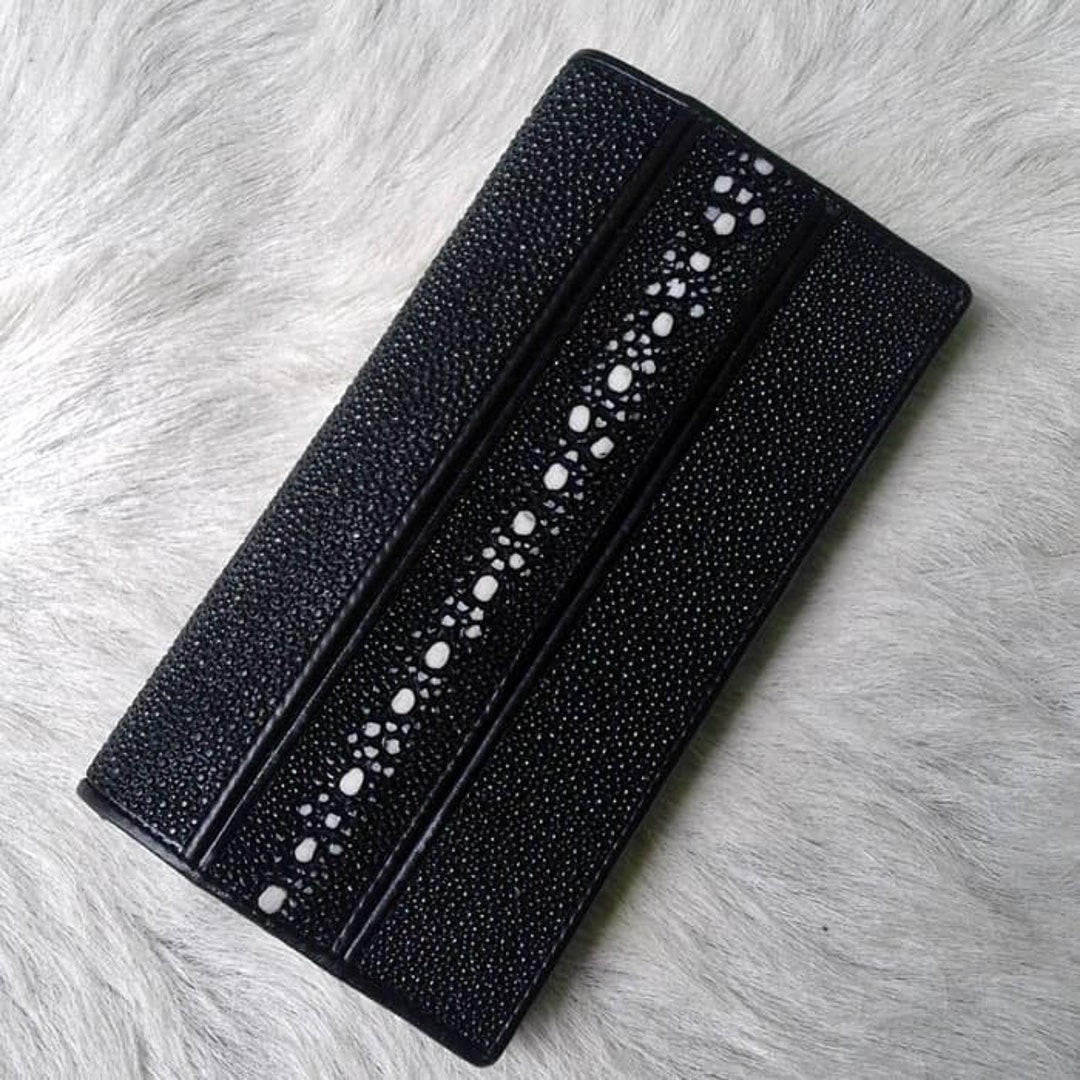Long Wallet Black Wallet Stingray Skin Thorns Leather Long Wallet Black Wallet Stingray Skin Thorns Leather