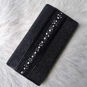 Cartera larga Cartera negra Piel de raya Piel de espinas Original Garantía Hecho a mano Exótico Regalo especial