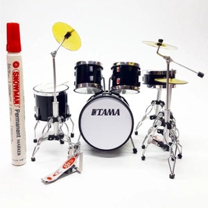 Miniature Drum Kit Black 1:12 1/12 Instrument Musical Display Gift