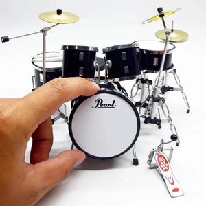 Miniature Drum Mini Kit Replica Black White Rock Band Instrument Musical Display 1:12 Gifts