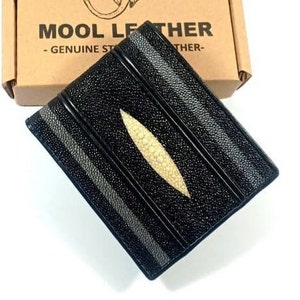 Nueva cartera de hombre gris negro Stingray cuero genuino hecho a mano regalo especial