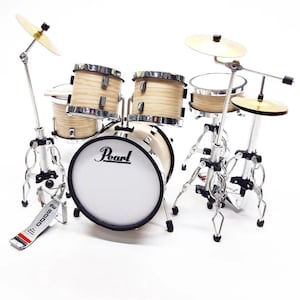 Miniature Drum Set Replica Natural Wood Instrument Musical Display Gift 1:12