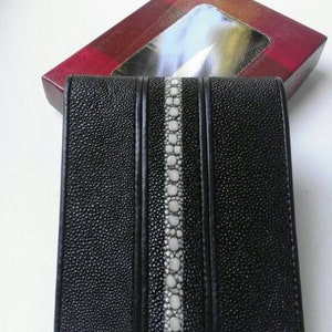 Cartera de Hombre Piel Stingray Piel Genuina NEGRA Bifold Piel Genuina hecha a mano Premium Regalo Especial