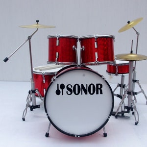 Miniature Drum Kit Red Replica Instrument Musical Display Gift 1:12