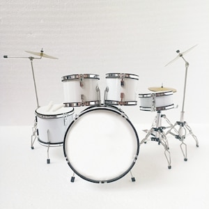 Miniature Drum Set White CUSTOM LOGO Instrument Musical GIFT Handmade 1/6