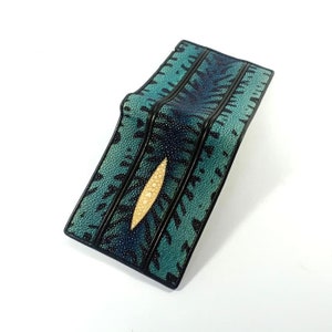 Exotische portemonnee pijlstaartroghuid heren portemonnee blauw tijgermotief echt leer Origineel kerstcadeau