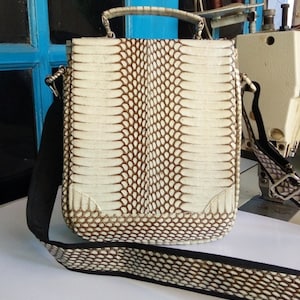 Genuine Snakeskin Men&#39;s Sling Bag Handmade Brown Elegant and Fashionable