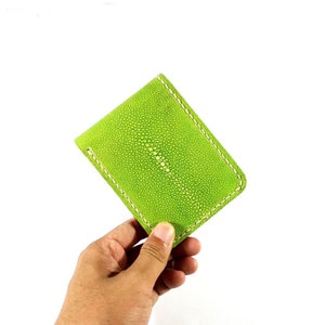 Cartera para hombre de piel de raya verde neón, auténtica, hecha a mano, plegable, regalo