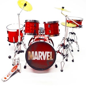 Miniature Drum Set Red Hero Star 1:12 Display Gift Christmas New year