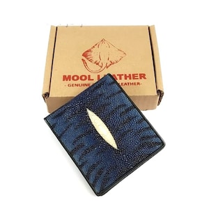 Nueva Blue Tiger Stingray Wallet Hombres Mujeres Bifold Cuero Genuino Regalo Especial Hecho a Mano Original Navidad Año Nuevo