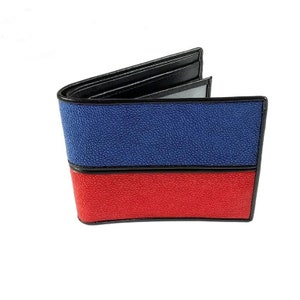 Mannen Portemonnee Stingray Skin Blauw Rood Kleur Origineel Leer Handgemaakt Limited Echte Stingray Skin