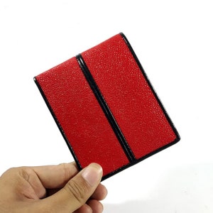 Mannen Portemonnee Echte Stingray Huid Lederen Rode Middenlijst Variaties Handgemaakte Originele Bifold