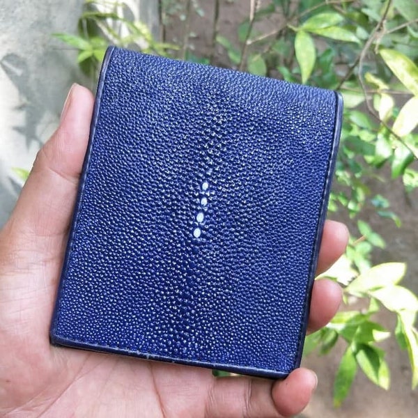 New Men Wallet Stingray Skin NAVY Leather Wallet Bifold original Genuine Gifts Christmas New Year