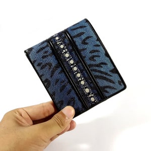 Stingray Lederen Mannen Portemonnee Variaties van echte stekels Blue Tiger Motif Bifold