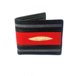 Echte Stingray Skin portemonnee heren portemonnee rood zwart kleur handgemaakt Kerstmis Nieuwjaar cadeau