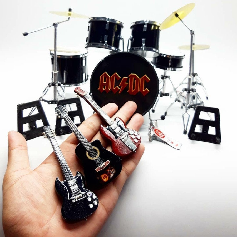 ミニチュアドラムセット楽器ブラックとギター3本ギフト