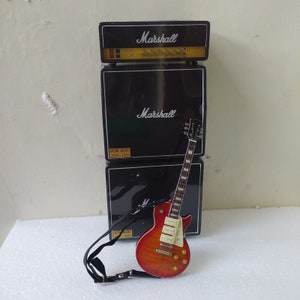 Miniature Amplifier 3 stack Black + Guitar Orange with strap scale 1/6 Instrument Musical Display