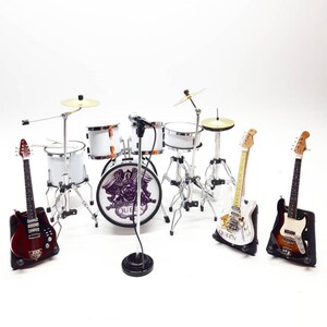 Miniature Drum White Set + 3 Guitar Small  + Mic Display Musical Instrument Handmade new