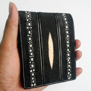 Dubbele Doorn ZWARTE Diamant Stingray Portemonnee Heren Leer Echt Exotisch Bifold