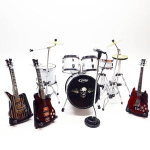 Miniature Drum Set Rock with 3 Guitars + Mic Signature Instrument Music Display Gift 1/12