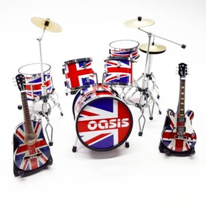 Miniature Drum Set UK + Mini 2 Guitars 1/12 Instrument Musical Display Gift
