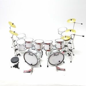 Miniature Drum Set Full White Double Bass 1:12 Instrument Display Signature Special Gift