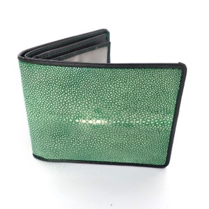 Nouveau portefeuille homme peau de galuchat vert POLONAIS portefeuille en cuir à deux volets véritable fait main