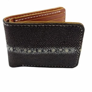 Cartera de hombre Stingray Thorn Black Hand Sewing Cuero genuino hecho a mano 100% regalo