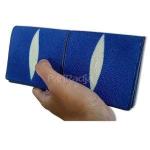 Novo longo masculino feminino carteira stingray pele azul diamante couro genuíno bifold original genuíno artesanal presente especial