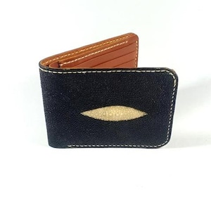 Men&#39;s Wallet Handmade Genuine Diamond BLACK Stingray Leather Special Gift