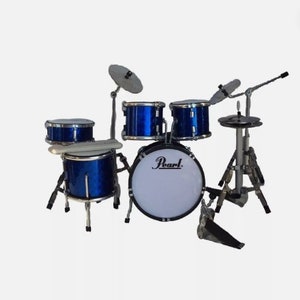 Miniature Drum Mini Kit Blue Instrument Musical Display Decorative and Gift 1:12