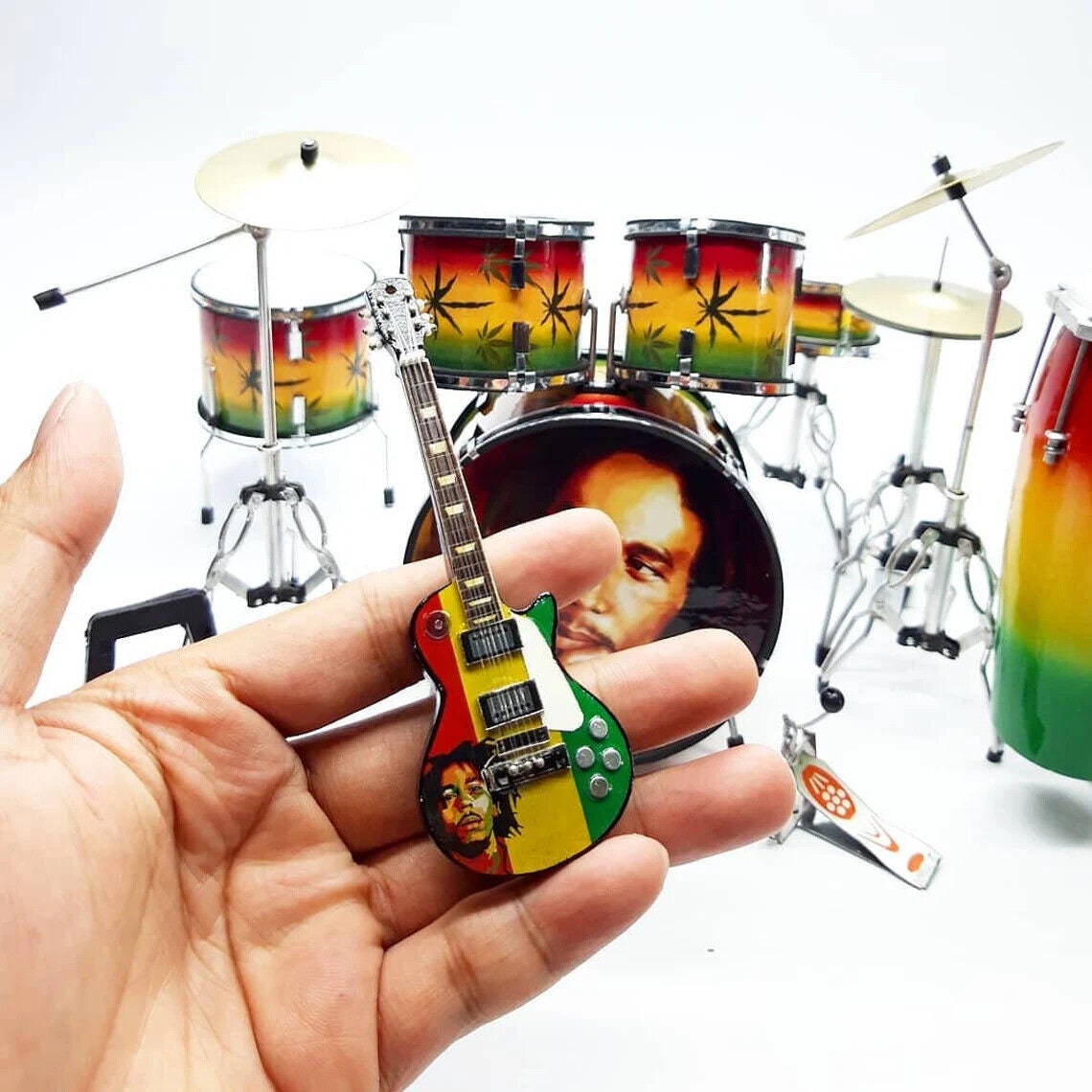 Miniature Drum Set Rasta With Guitar and Bungo Double - Etsy UK