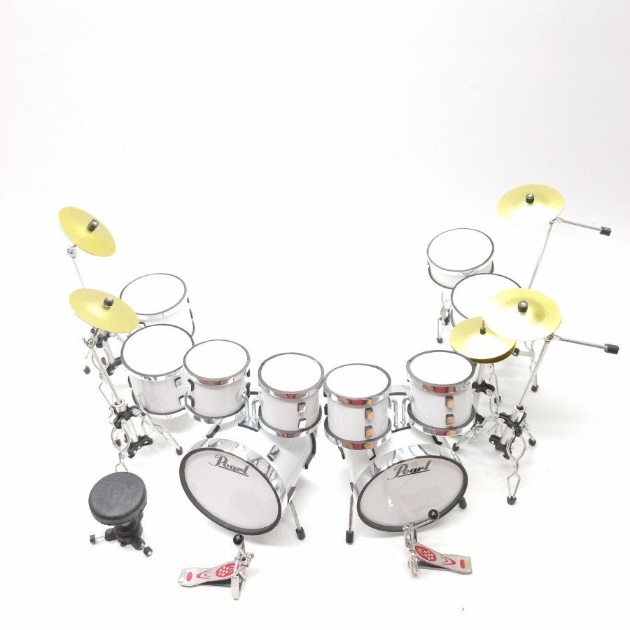 Miniature Drum Set Full White Double Bass 112 Instrument Etsy