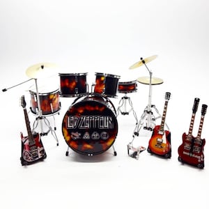 Miniature Drum Set Signature Fire + 3 Guitars double neck Musical instrument New Gift Christmas