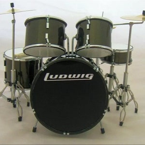 Miniature Drum Kit Mini Rock Full Black Scale 1:12 Instrument Musical Display and Gift