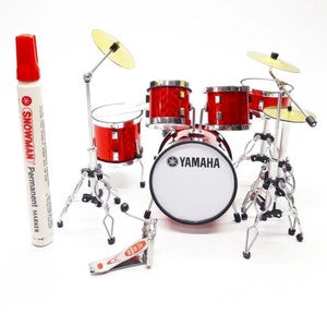 Miniature Drum Set Star Red 1:12 Instrument Musical Display New Year Christmas Gift