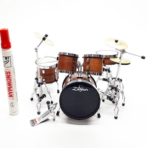 Miniature Drum Kit Mini Brown Instrument Musical Display 1/12 GIft