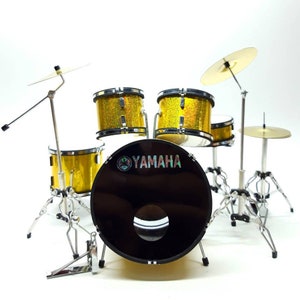 Miniature Drum Kit Gold Instrument Musical Display Handmade 1/6
