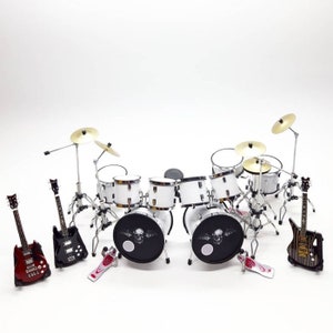 Miniature Drum double 3 Guitars bass Band Rock Mini figure Guitars set Display Music Signature Special Gift