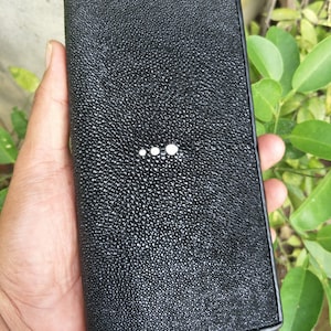 Cartera larga para hombre Cartera de piel de raya negra Cuero genuino Bifold hecho a mano