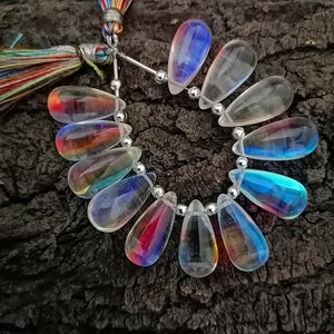 Mystic Quartz Gemstone Drops Strand | Rainbow Fire Faceted Briolette Beads | Colorful Quartz Jewelry Making Supplies for Earrings &Necklaces