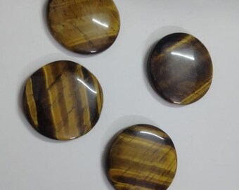 Tiger Eye Coin Gemstone Beads 4pcs Set | 40mm Large Round Beads | Natural Golden Brown Stone for Jewelry Making, Pendants & Statement Crafts