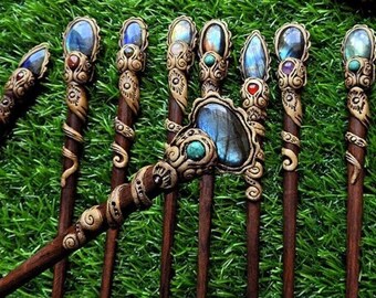 Vintage Hair Stick Hairpin Knitting Needle Wand Carved Wood  display picture 2