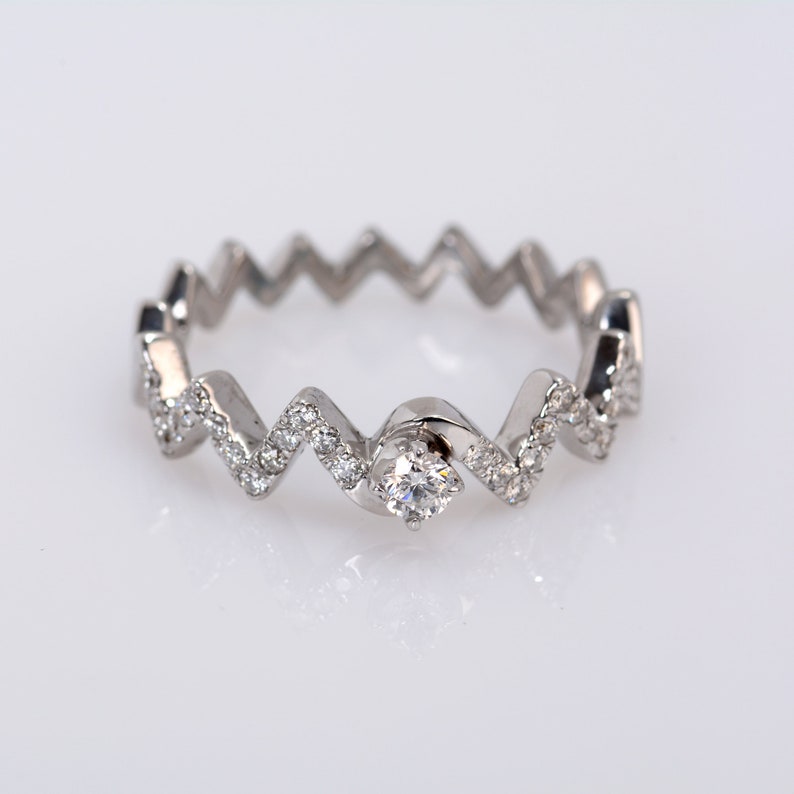 Unique 0.34CT Zig Zag Diamond Ring Solid 18k White Gold Etsy