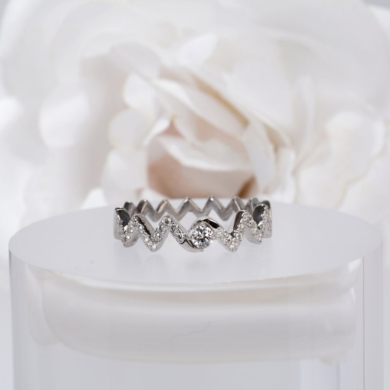 Unique 0.34CT Zig Zag Diamond Ring Solid 18k White Gold Etsy